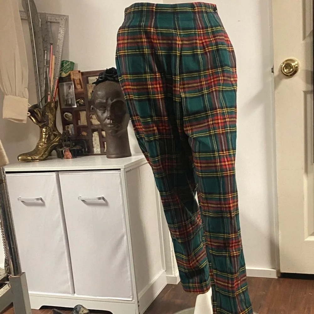Jack Winter 50s Plaid Pants in Green and Red - Picture 2 of 8